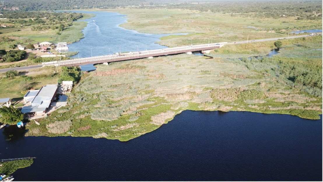 Drone image of the Kafue river in Zambia, blocked by floating vegetation (Image by ATEC 3D, collected during the DAFNE project).